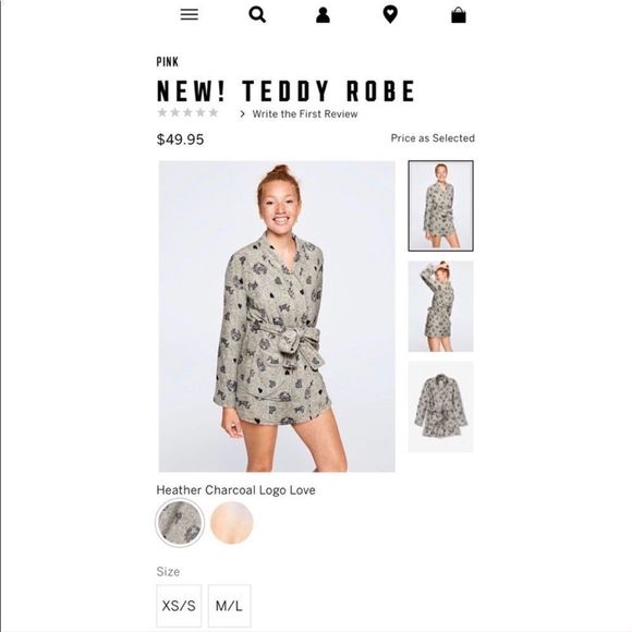 ▪️Victoria’s Secret PINK Logo Gray Teddy Robe M/L - Picture 4 of 6